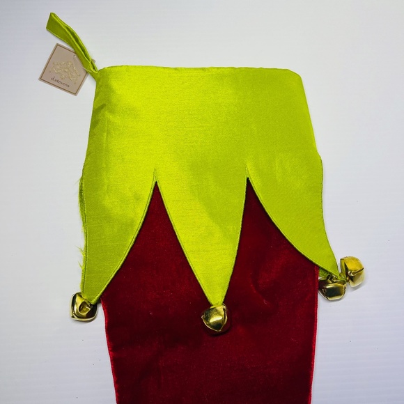 Christmas Stocking D Stevens Red Green Elf Boot With Jingle Bells 23" 18-3552 - Picture 2 of 16